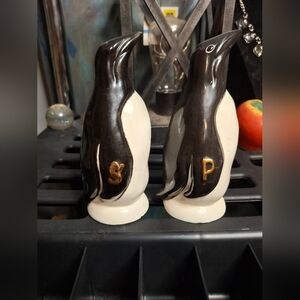 Vintage Ceramic Penguin Salt and Pepper Shakers - Black & White